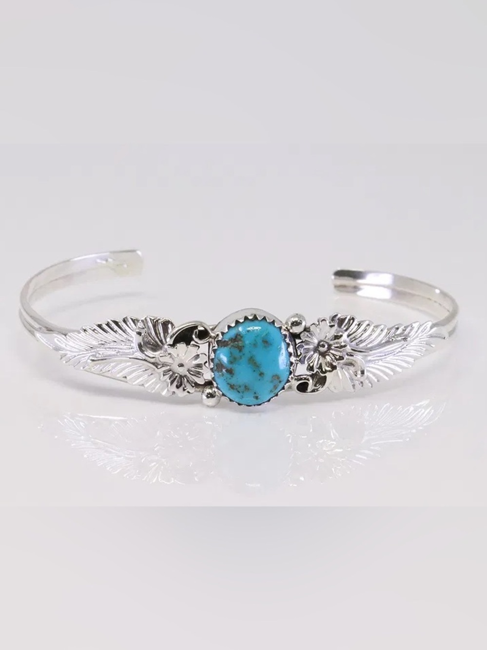 Sterling Silver Turquoise Floral Cuff Bracelet - Blue
